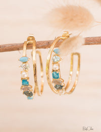 Stella Earrings * Turquoise, Blue Topaz, Pearl, Green White Jade, Labradorite & Iolite hydro * Gold Plated 18k * BJE105