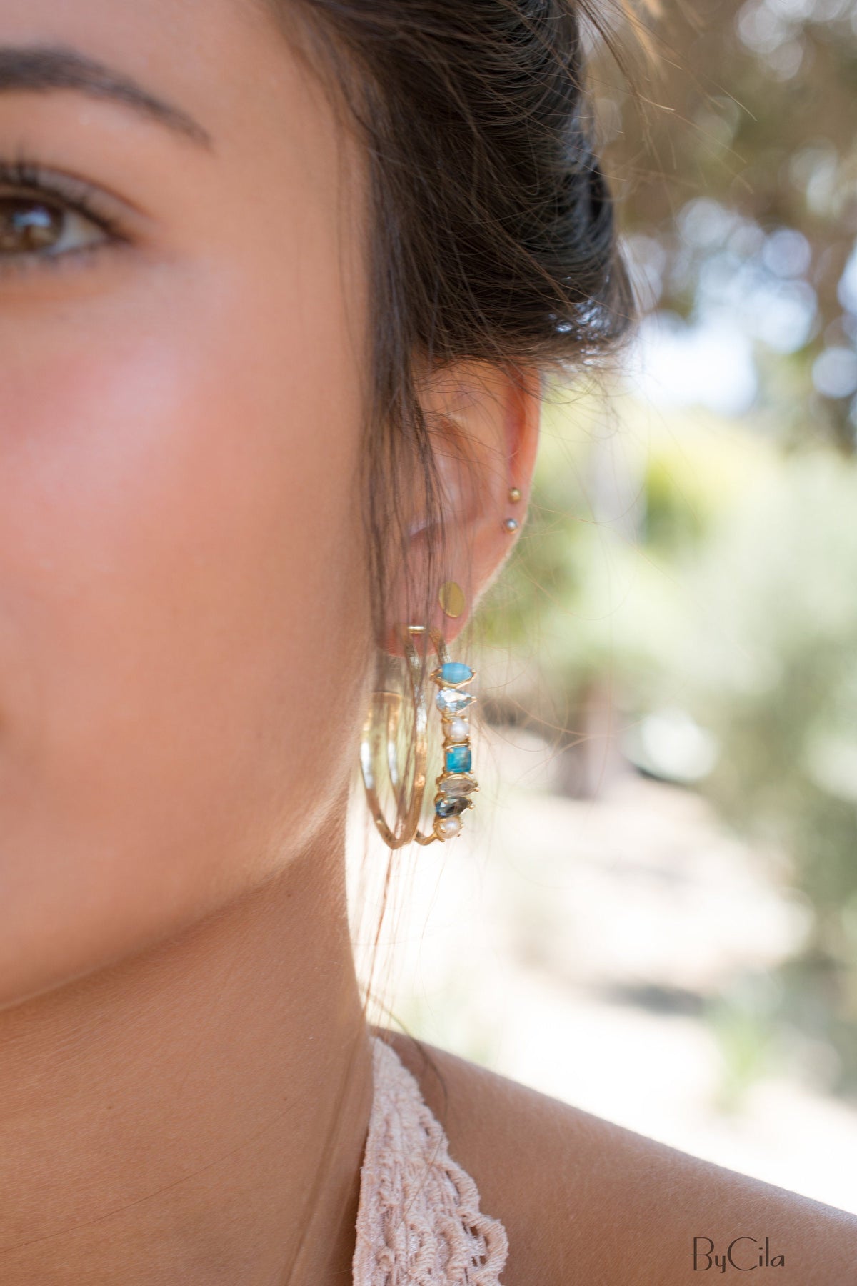 Stella Earrings * Turquoise, Blue Topaz, Pearl, Green White Jade, Labradorite & Iolite hydro * Gold Plated 18k * BJE105