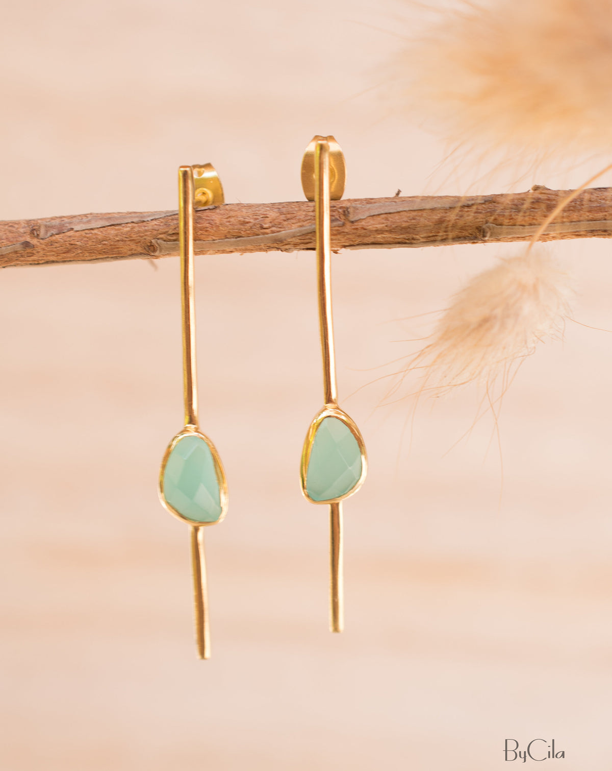 Mirella Earrings * Aqua Chalcedony * Gold Plated 18k * BJE180