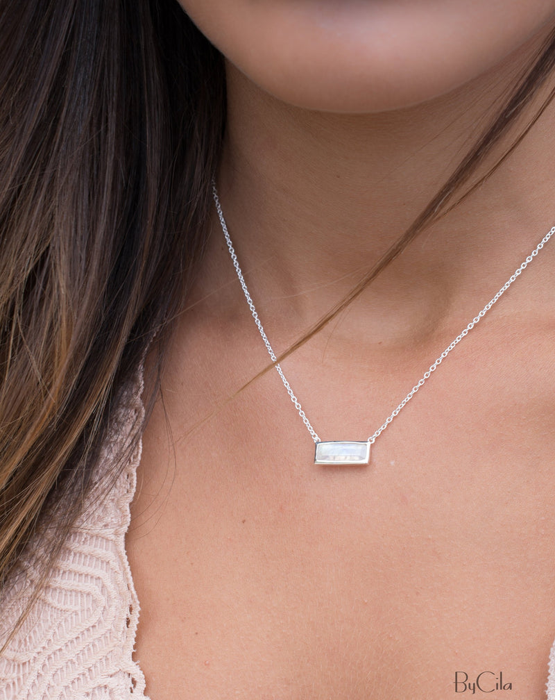 Clara Rectangle Necklace * Moonstone * Gold Vermeil or Sterling Silver or Rose Gold * BJN027B