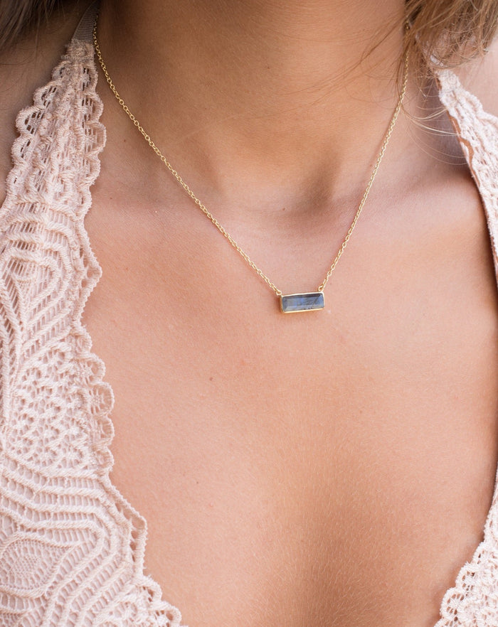 Clara Rectangle Necklace * Labradorite * Gold Vermeil or Sterling Silver 925 or Rose Gold* BJN028B