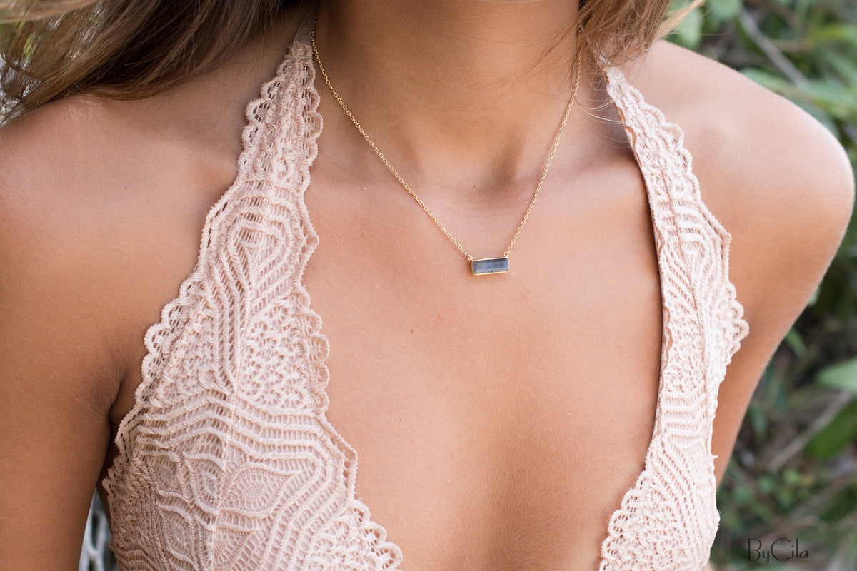 Labradorite Rectangle Bar Necklace * Gold Vermeil or Sterling Silver 925 or Rose Gold * Handmade*Gemstone * Gift for Her * Elegant * BJN028C