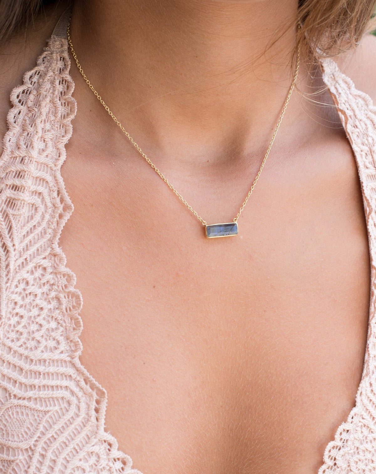 Clara Rectangle Necklace * Labradorite * Gold Vermeil or Sterling Silver 925 or Rose Gold * BJN028A