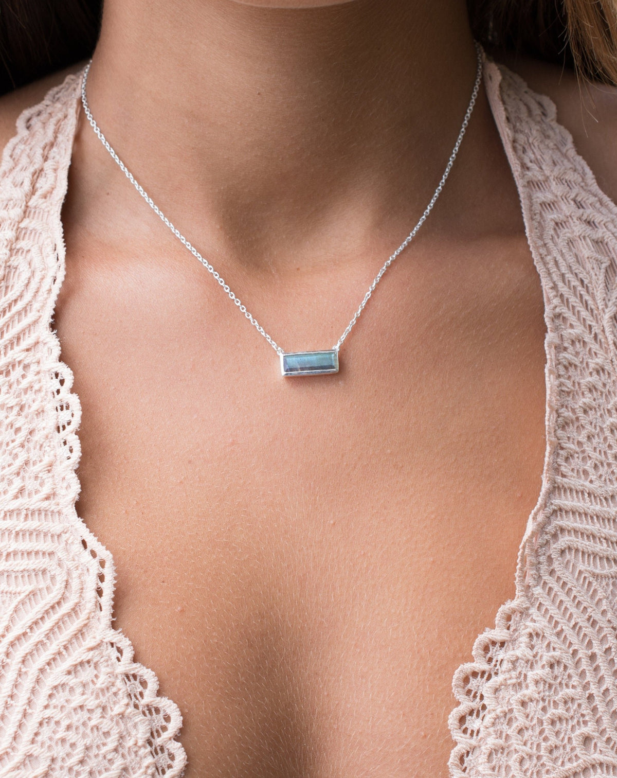 Clara Rectangle Necklace * Labradorite * Gold Vermeil or Sterling Silver 925 or Rose Gold* BJN028B