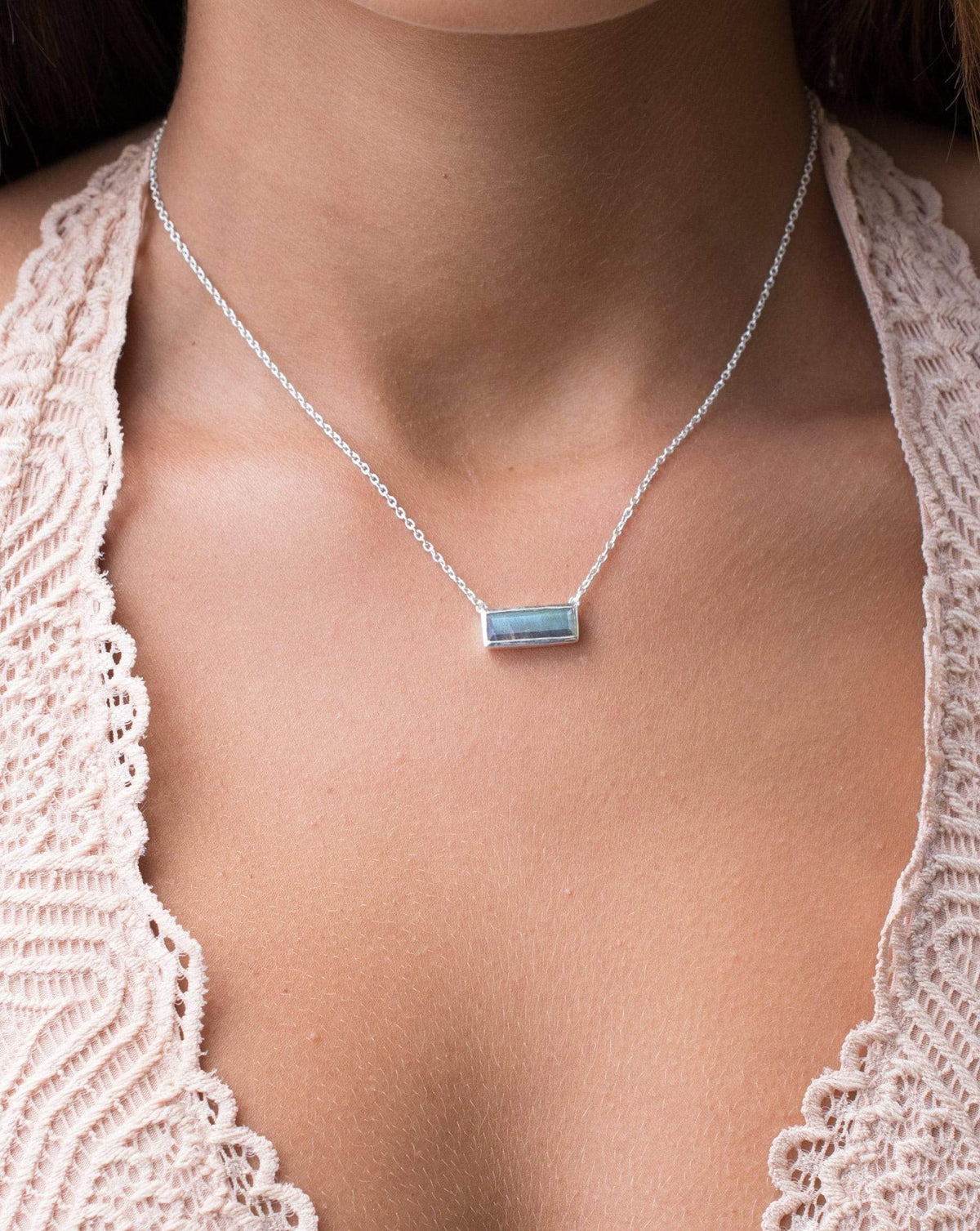 Labradorite Rectangle Bar Necklace * Gold Vermeil or Sterling Silver 925 or Rose Gold * Handmade*Gemstone * Gift for Her * Elegant * BJN028C