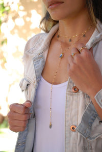 Giovanna Long Y Necklace * Moonstone or Labradorite * Gold Filled * BJN047