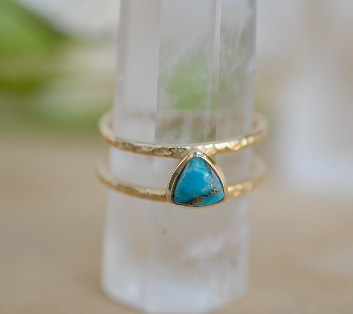 Copper Turquoise Ring * Triangle Gold* Statement * Gemstone * Turquoise Ring * Bridal *Wedding* Organic *Natural * Triangular BJR085