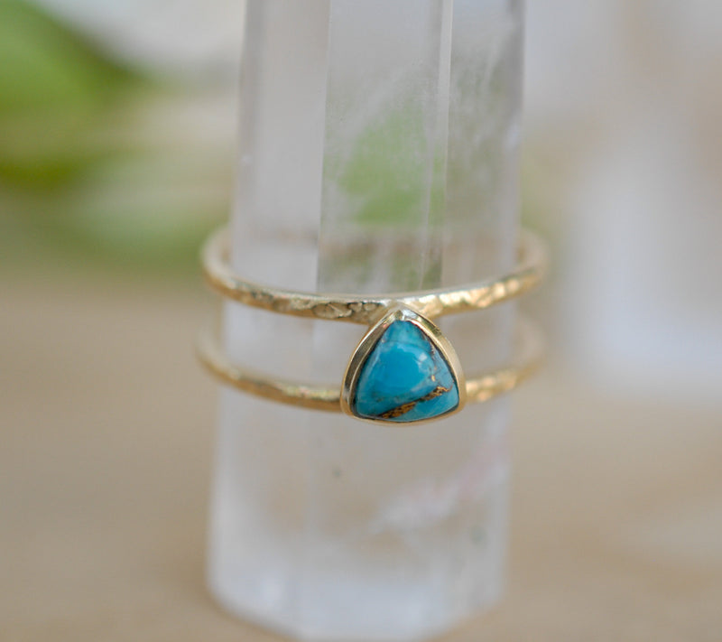 Copper Turquoise Ring * Triangle Gold* Statement * Gemstone * Turquoise Ring * Bridal *Wedding* Organic *Natural * Triangular BJR085