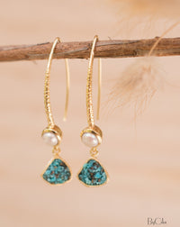 Natalia Earrings * Copper Turquoise & Pearl * Gold Plated 18k * BJE131