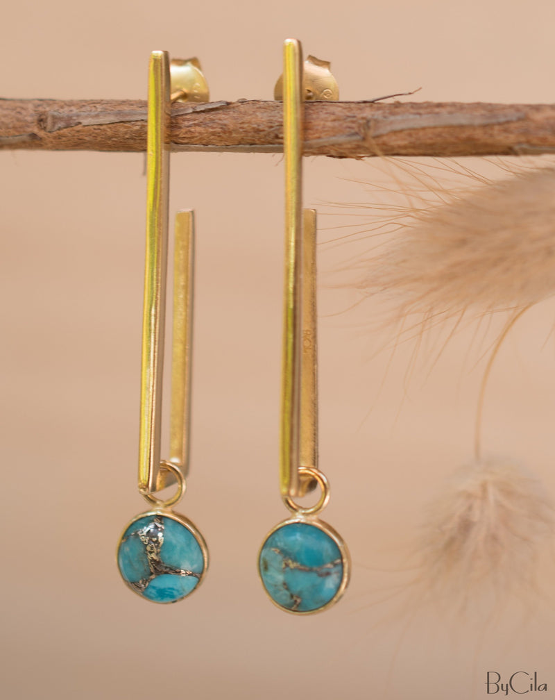 Lorena Earrings * Copper Turquoise * Gold Plated 18k * BJE142