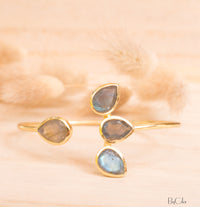 Labradorite Bangle Bracelet * Gold Plated, Rose Gold Plated 18k or Silver Plated* Gemstone * Lotus Flower *  Adjustable * Stacking*BJB021B