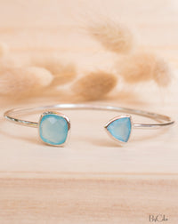 Blue Chalcedony Bangle Bracelet *Gold Plated 18k or Silver Plated* Gemstone * Gypsy * Adjustable * Statement * Stacking * Layering * BJB009B
