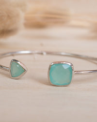 Aqua Chalcedony Bohemian Bangle Bracelet * Gold Plated 18k or Silver Plated *Gemstone * Gypsy * Adjustable * Statement * Stacking *BJB001F