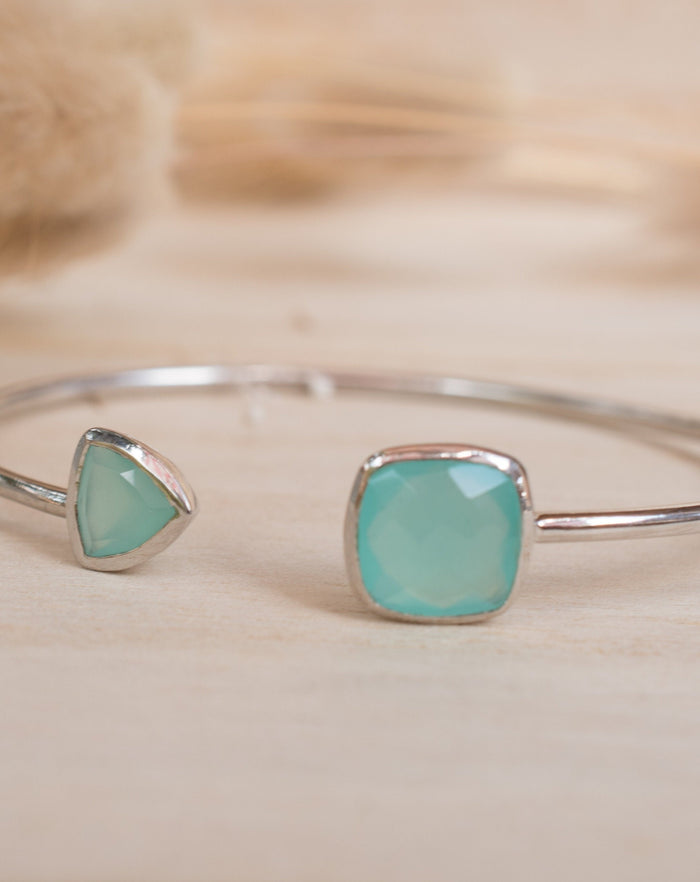 Aqua Chalcedony Bohemian Bangle Bracelet * Gold Plated 18k or Silver Plated *Gemstone * Gypsy * Adjustable * Statement * Stacking *BJB001F