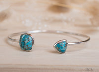 Copper Turquoise Bangle Bracelet *Gold Plated 18k or Silver Plated* Gemstone * Gypsy * Adjustable * Statement *  Stacking * BJB003B