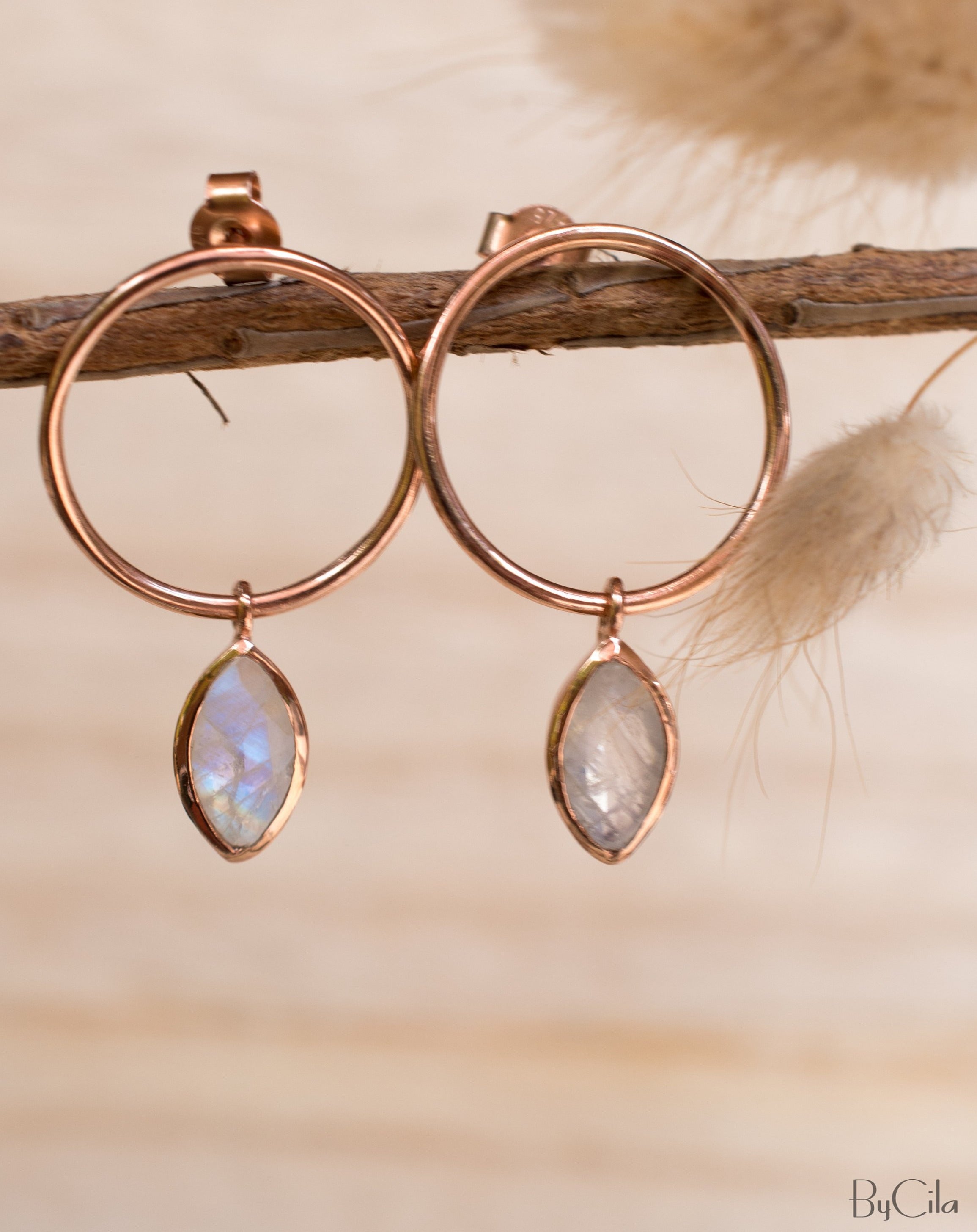 Agatha Earrings Moonstone Rose Gold Plated Gold Plated 18K or Silver Plated BJE080C Rose Gold Plated