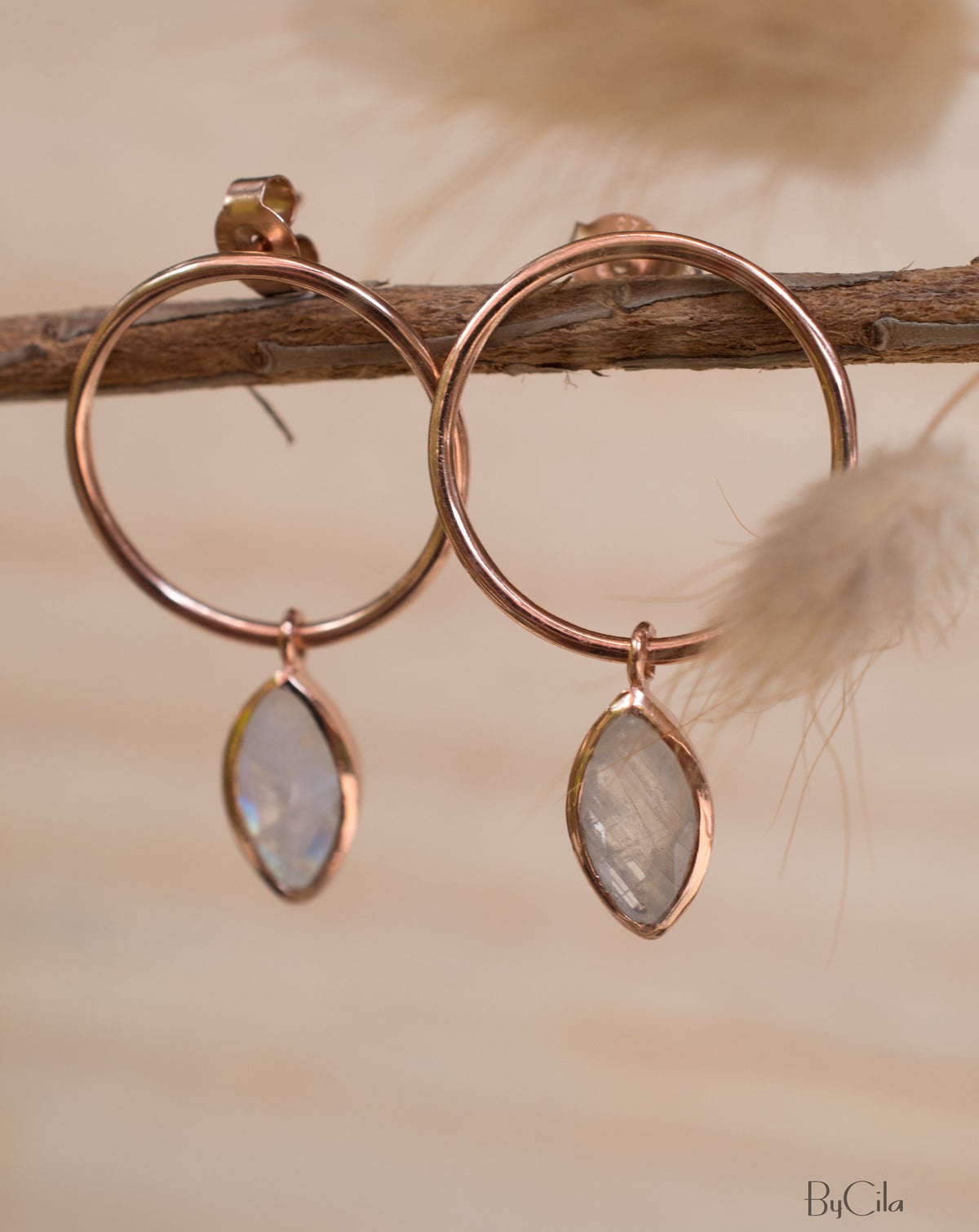 Agatha Earrings * Moonstone * Rose Gold Plated, Gold Plated 18k or Silver Plated * BJE080C