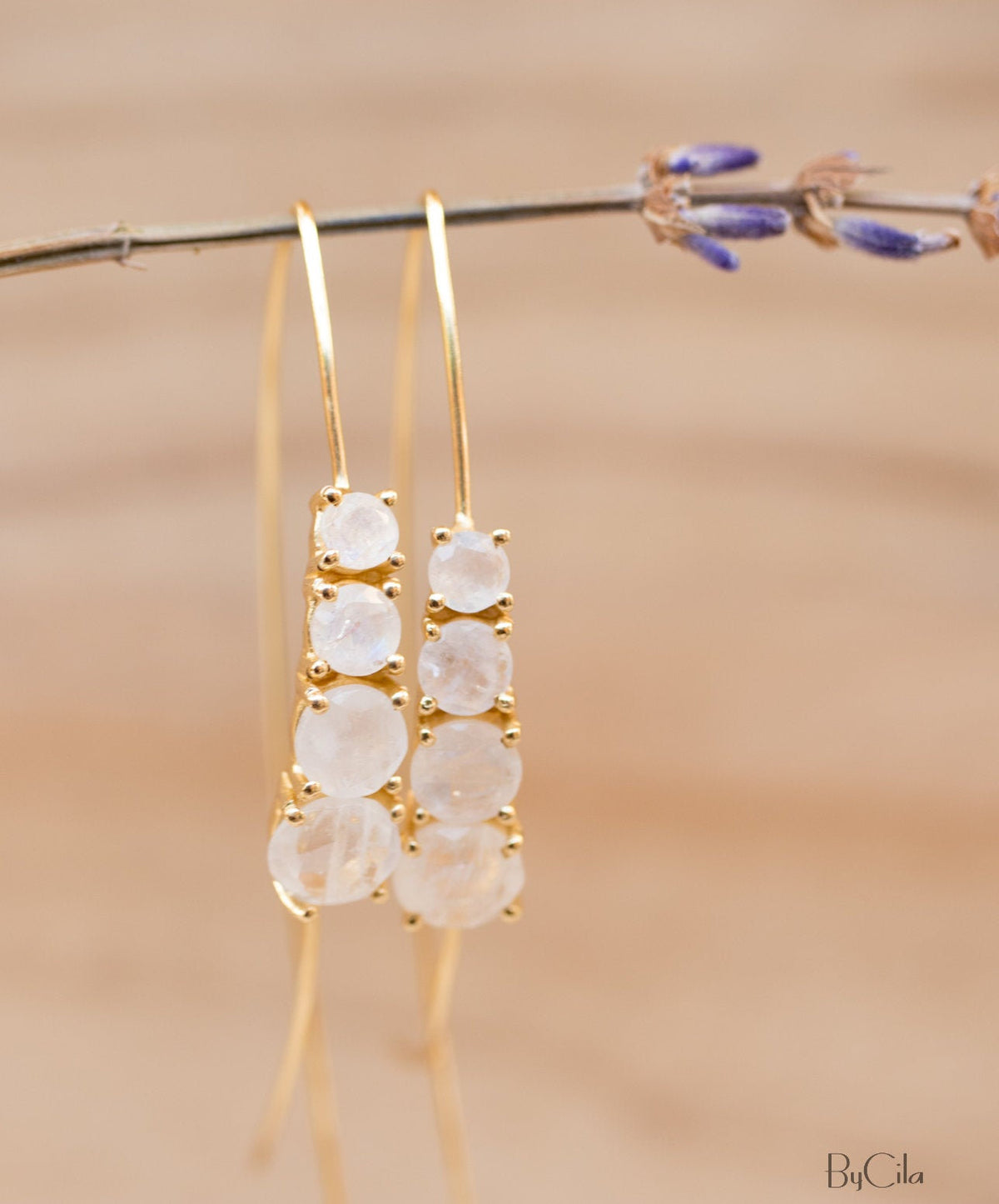 Moonstone Threader Earrings Rose Gold, Gold Vermeil or Sterling Silver * Gemstone * Earrings  Handmade * Modern * ByCila * BJE043A