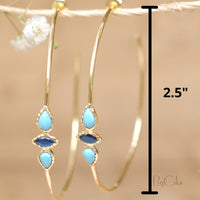 Turquoise & Sapphire Hoop * Gold Plated 18k or Silver Plated * Earrings * Gold Hoop* ByCila *  Handmade *Boho * Stud* Post Modern * BJE018A
