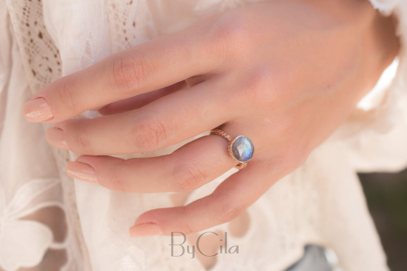 Rainbow Labradorite Rose Gold Ring * Boho * Organic * handmade * Gypsy * Bridesmaid* Solitaire * Bridal * BJR215