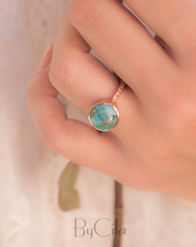 Copper Turquoise Rose Gold Ring * Boho * Organic * handmade * Gypsy * Bridesmaid* Solitaire * Bridal * BJR217