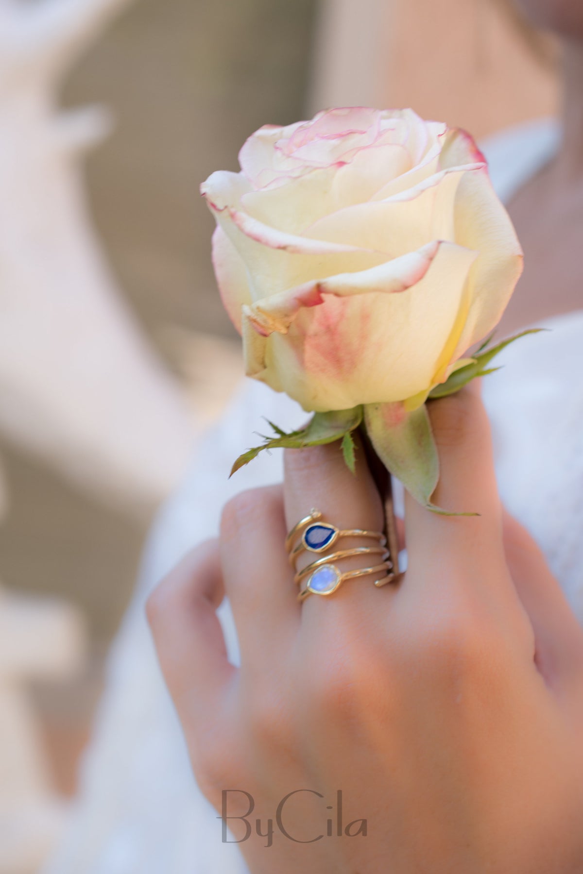 Lapis Lazuli & Moonstone Gold Plated 18k Ring * Blue stone* Gemstones * Handmade *Statement *Gift for her *Spiral Ring Jewelry*Bycila*BJR059