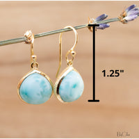 Larimar Earrings Gold Plated 18k * Dangle * Gemstone * Natural * Lightweight * tear drop* Delicate * Minimalist *  BJE068A