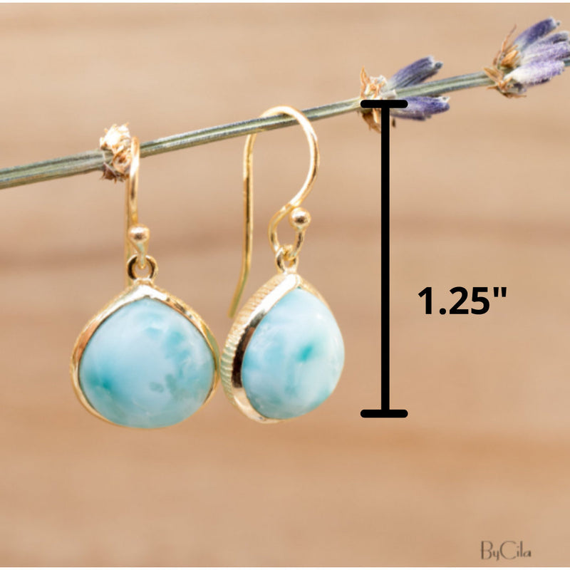 Larimar Earrings Gold Plated 18k * Dangle * Gemstone * Natural * Lightweight * tear drop* Delicate * Minimalist *  BJE068A