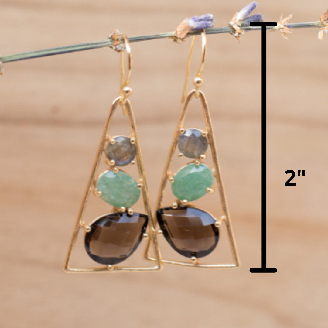 Cleo Earrings * Labradorite, Aventurine & Smoky Quartz * Gold Plated 18k * BJE098