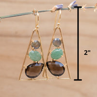 Cleo Earrings * Labradorite, Aventurine & Smoky Quartz * Gold Plated 18k * BJE098