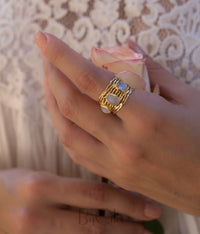 Moonstone Gold Plated Ring *  Statement Ring * Gemstone Ring * Rainbow Moonstone * Gold Ring  * BJR162