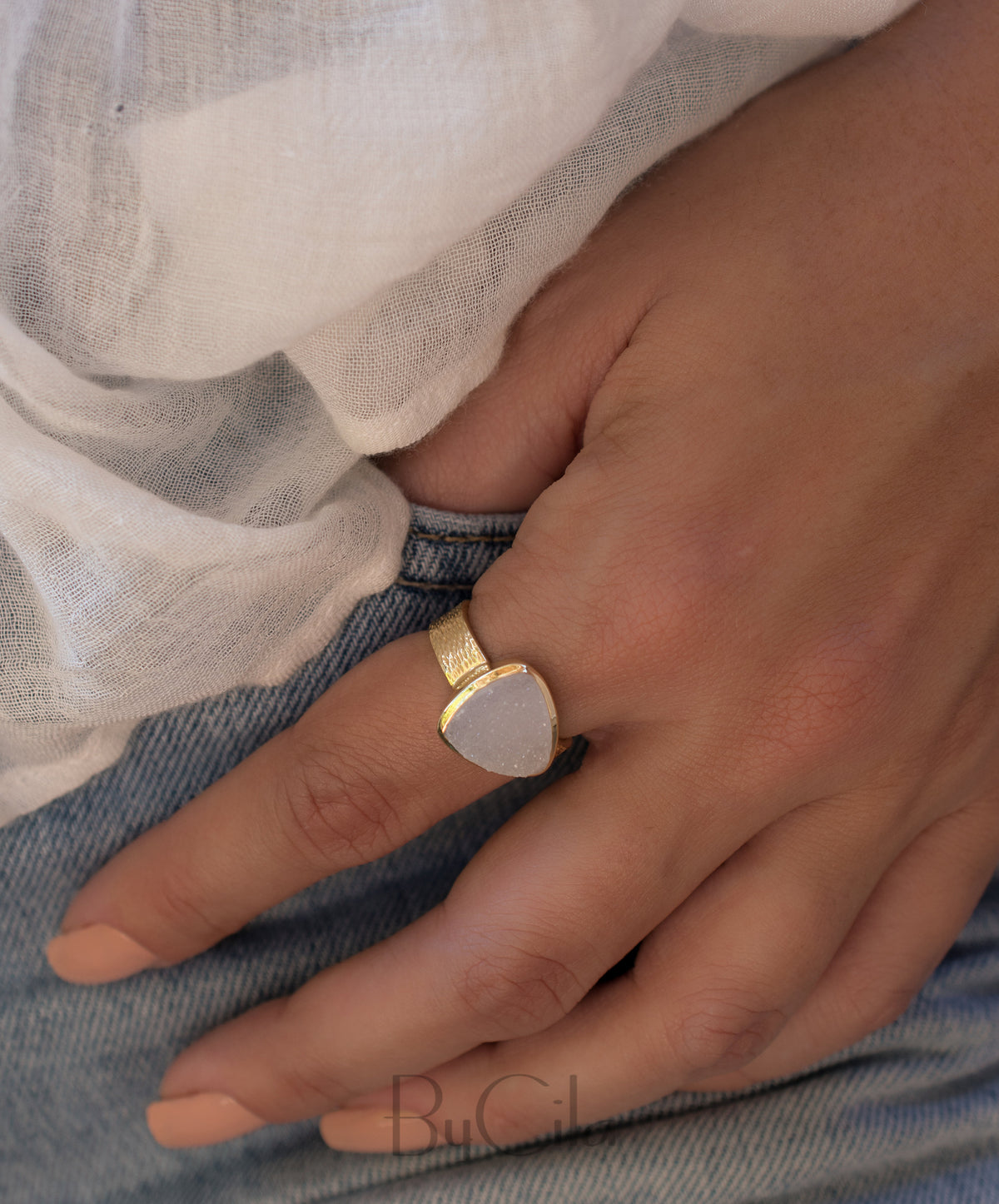 White Druzy Ring * Gold Plated Ring * Statement Ring *Gemstone Ring  *Gold Crystal* Natural Druzy *Large Gemstone *Organic Ring * BJR157