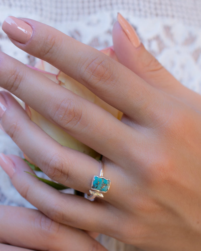 Copper Turquoise Ring * Sterling Silver 925 * Adjustable * Bridal * Wedding * Wrap * Boho * Jewelry *Gemstone *Mermaid *Blue* BJR095