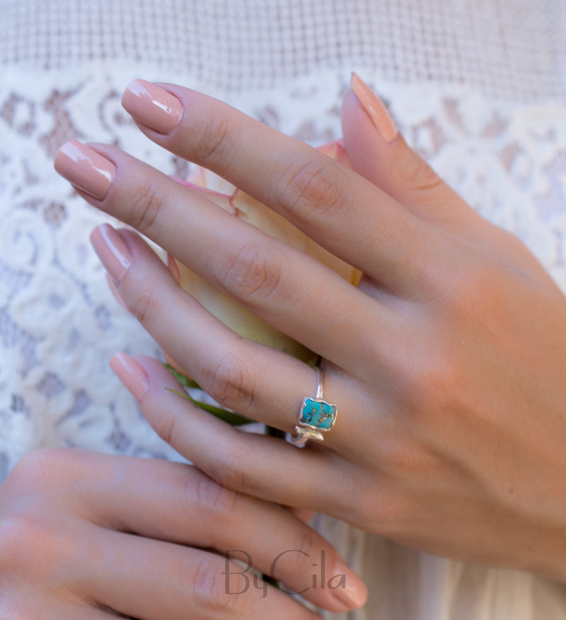 Copper Turquoise Ring * Sterling Silver 925 * Adjustable * Bridal * Wedding * Wrap * Boho * Jewelry *Gemstone *Mermaid *Blue* BJR095