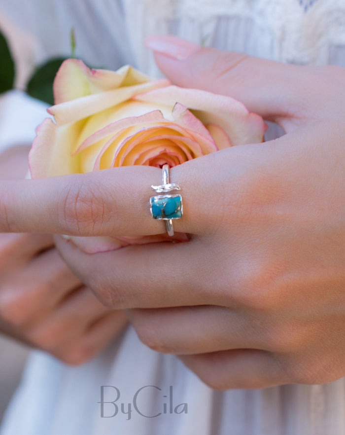 Copper Turquoise Ring * Sterling Silver 925 * Adjustable * Bridal * Wedding * Wrap * Boho * Jewelry *Gemstone *Mermaid *Blue* BJR095