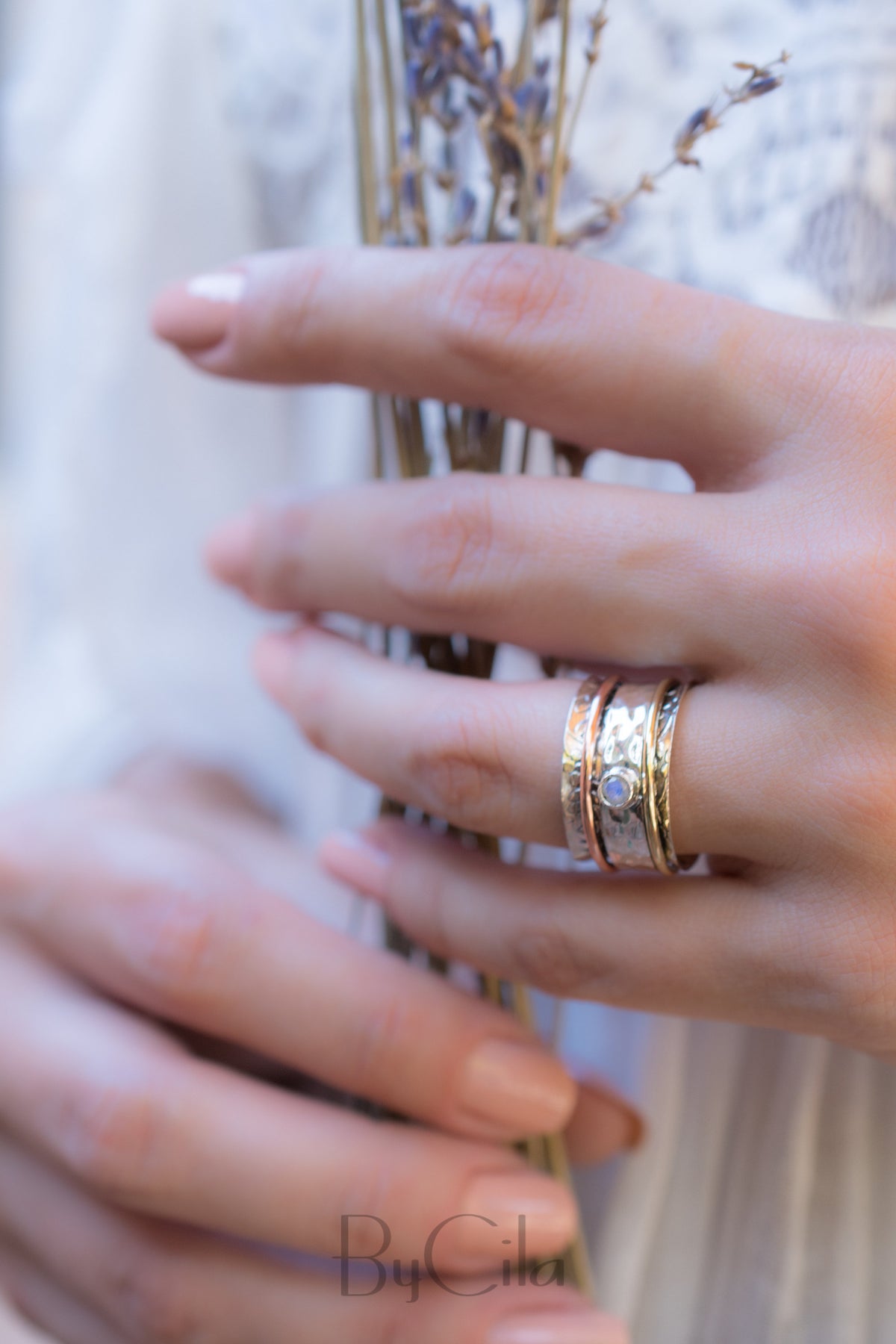 Moonstone Spinner Ring *Meditation *Spinning * Spin *Anxiety *Sterling Silver 925 *Copper *Bronze * Jewelry * Bycila * Handmade *Yoga BJS024