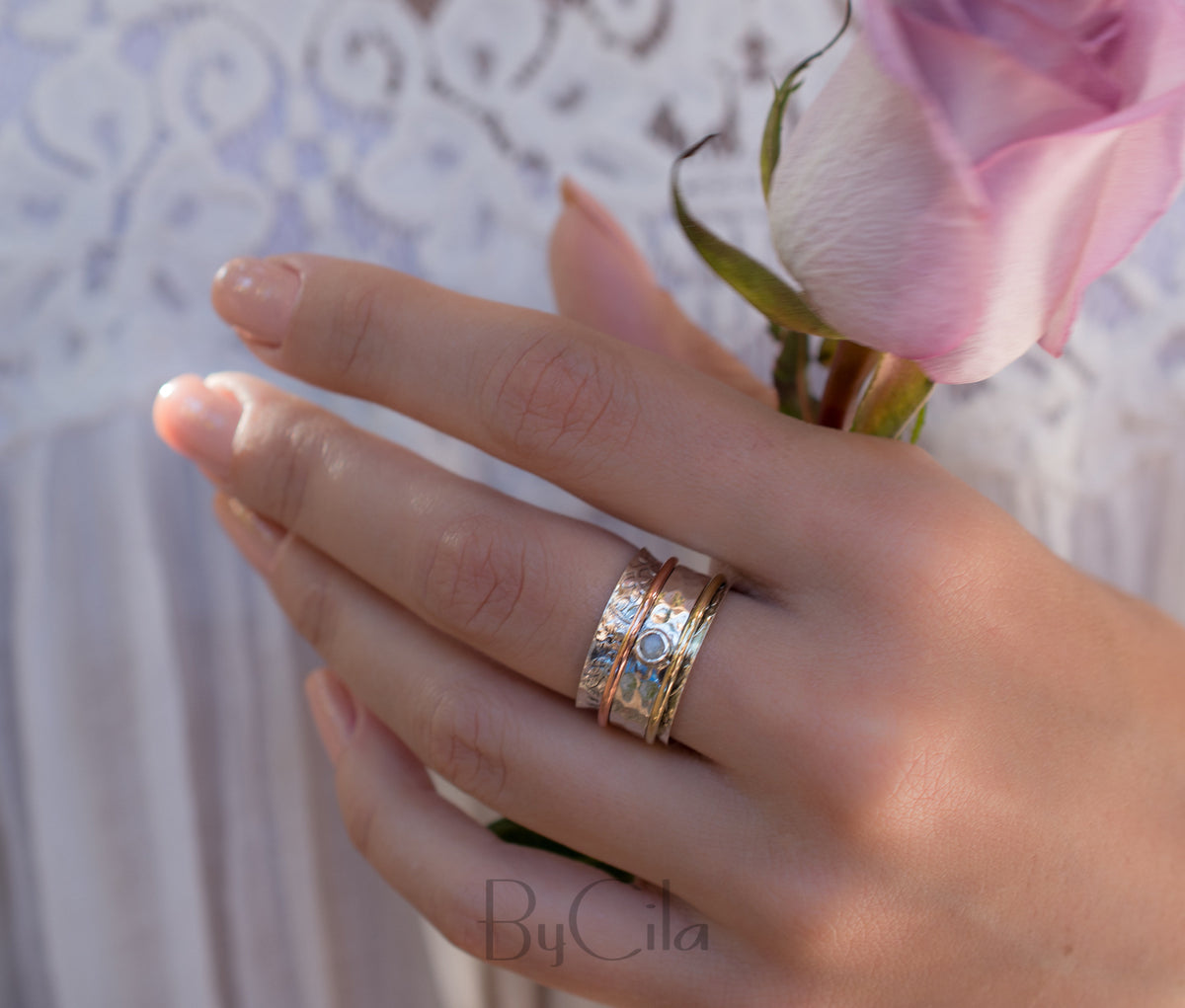 Moonstone Spinner Ring *Meditation *Spinning * Spin *Anxiety *Sterling Silver 925 *Copper *Bronze * Jewelry * Bycila * Handmade *Yoga BJS024