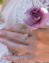 Labradorite Ring * Moonstone Gold Ring * Statement Ring * Gemstone Ring * Pink * Bridal Ring * Wedding Ring * Organic Ring * Natural*BJR089