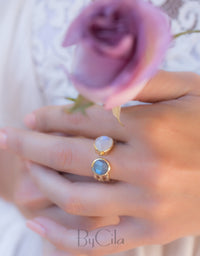 Labradorite Ring * Moonstone Gold Ring * Statement Ring * Gemstone Ring * Pink * Bridal Ring * Wedding Ring * Organic Ring * Natural*BJR089
