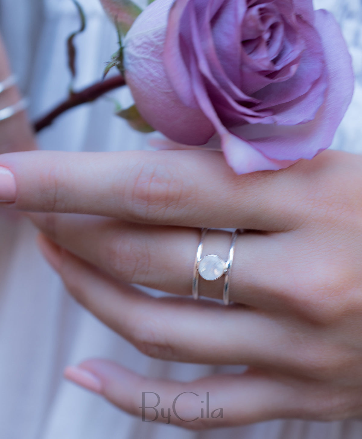 Moonstone Ring *  Sterling Silver* Double band * Statement* Gemstone *Bridesmaid *Natural* Handmade *Gift For Her *BJR031