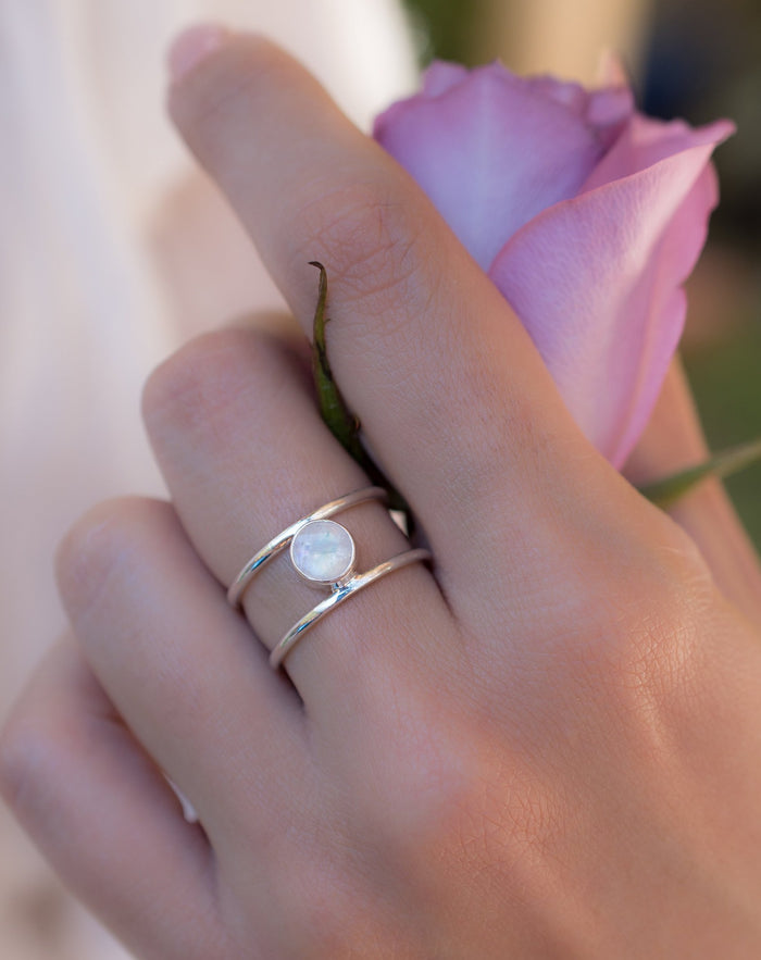 Moonstone Ring *  Sterling Silver* Double band * Statement* Gemstone *Bridesmaid *Natural* Handmade *Gift For Her *BJR031