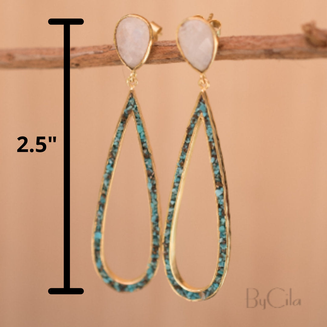 Emanuelly Earrings * Moonstone and Copper Turquoise * Gold Plated 18K * BJE118
