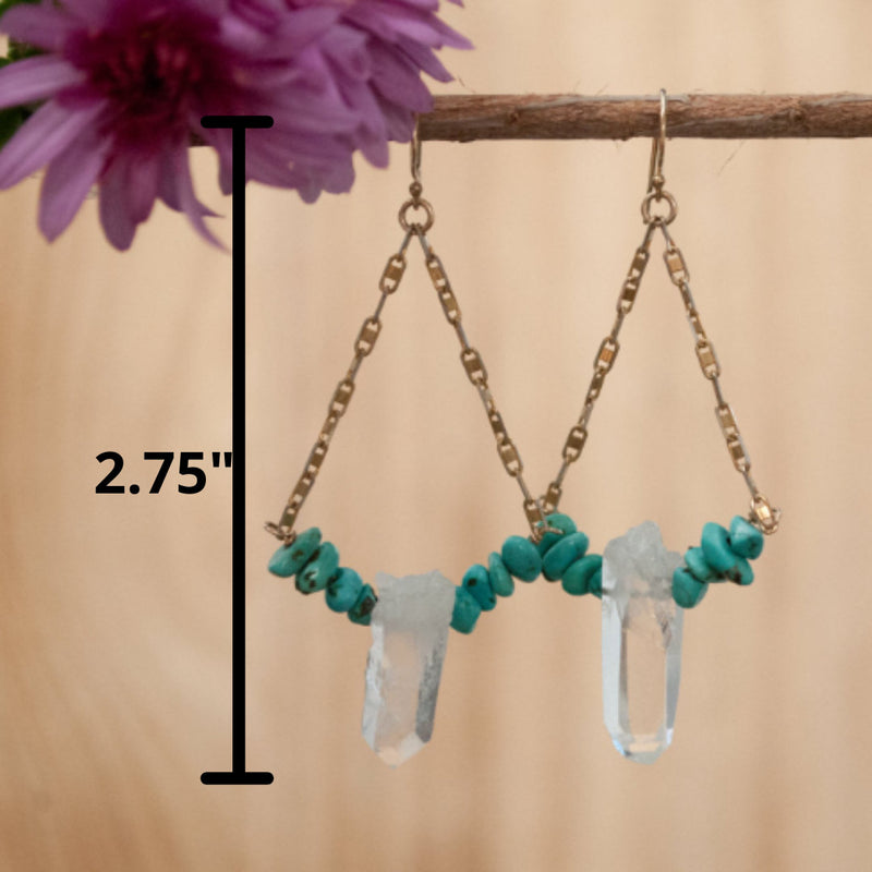 Melissa Earrings * Crystal Quartz and Turquoise * Gold Vermeil and Sterling Silver 925 * BJE146