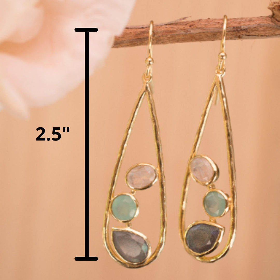 Rebeca Earrings * Moonstone, Aqua Chalcedony & Labradorite * Gold Plated 18k * BJE107