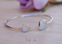 Moonstone Bangle Bracelet *Gold Plated 18k or Silver Plated* Gemstone * Gypsy * Hippie *  Adjustable * Statement *  Stacking * BJB002B