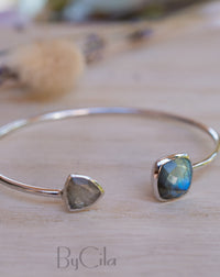 Labradorite Bangle Bracelet * Gold Plated 18k or Silver Plated * Gemstone * Gypsy * Hippie * Adjustable * Statement * Stacking * BJB001A