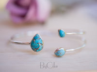 Copper Turquoise * Bangle Bracelet *  Gold * Gemstone * Gypsy * Hippie *  Adjustable * Statement *  Stacking * Layering * BJB022A