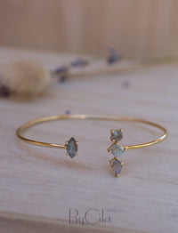 Labradorite Bangle Bracelet * Gold Plated 18K or Rose Gold * Gemstone * Gypsy * Hippie *  Adjustable * Statement *  Stacking * BJB011C