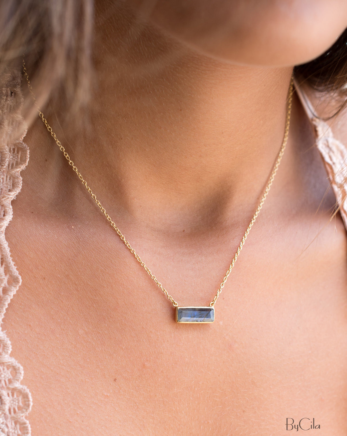 Clara Rectangle Necklace * Labradorite * Gold Vermeil or Sterling Silver 925 or Rose Gold * BJN028A