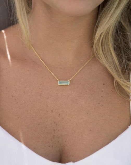 Clara Rectangle Necklace * Aqua Chalcedony * Gold Vermeil or Sterling Silver 925 * BJN029B
